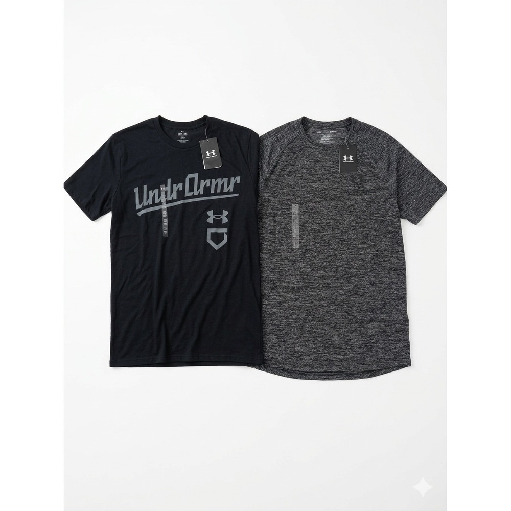 Under Armour T-Shirt Bundle Mens Small Black Grey Graphic Tech 2.0 Lot 2 New
